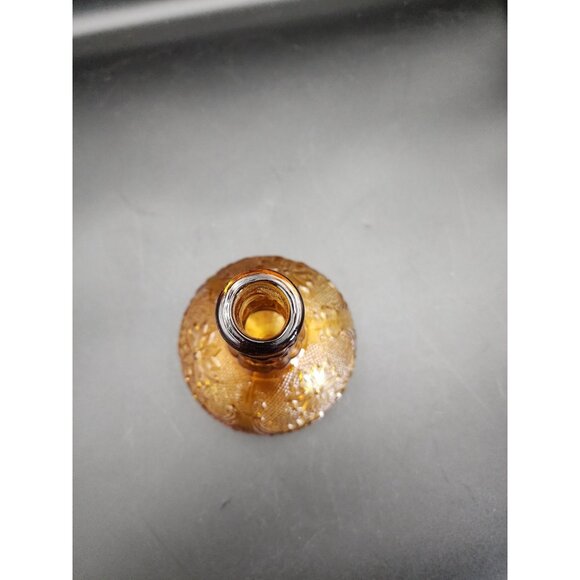 Vintage Clear Amber Squat Decanter Raised Daisy Flower Floral Design MCM - Picture 4 of 8